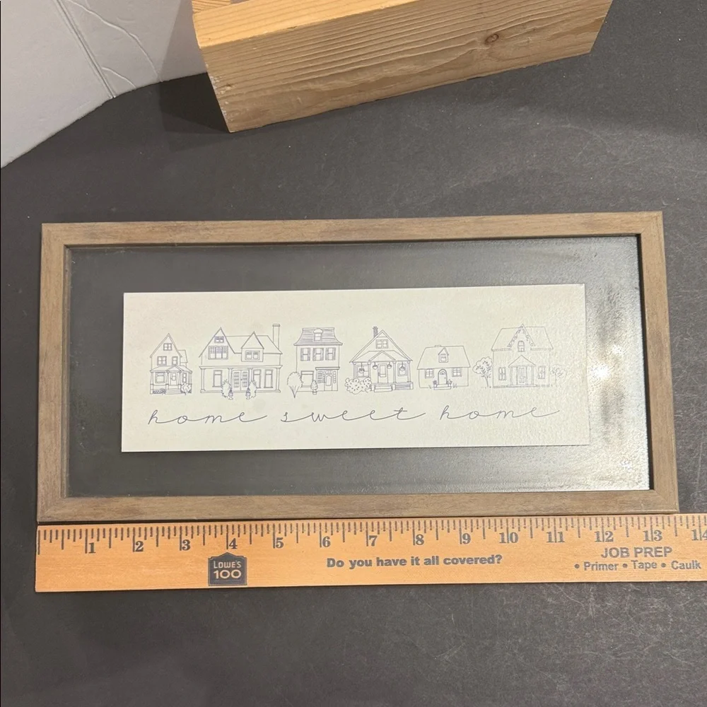 Hobby Lobby Home Sweet Home Drawn Houses in Glass Wood Frame Art FINAL PRICE!